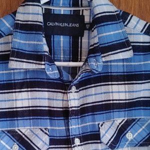 Calvin Klein plaid blue and white long sleeve